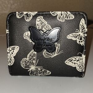 Betsey Johnson Black and Cream Butterfly Card Holder Wallet